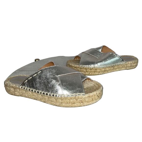 Free People Silver Metallic Tuscan Platform Espadrille Leather Slip On Sandals 6 - Picture 4 of 9
